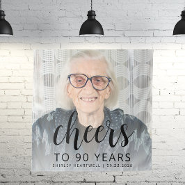 90. Geburtstagsparty Foto Black Script Cheers Wandteppich