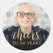 90. Geburtstagsparty Foto Cheers Runder Aufkleber (Vorderseite)