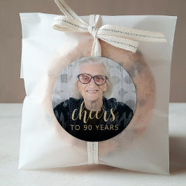 90. Geburtstagsparty Foto Cheers Runder Aufkleber