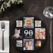 90. Geburtstagsparty Foto Collage Frau Schwarz Pappteller