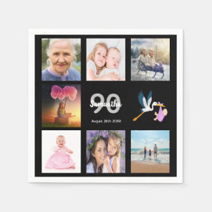 90. Geburtstagsparty Foto Collage schwarz Serviette