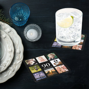 90. Geburtstagsparty Foto Collage Typ schwarz Rechteckiger Pappuntersetzer