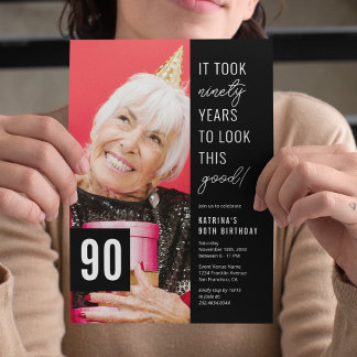 90. Geburtstagsparty Foto Einladung