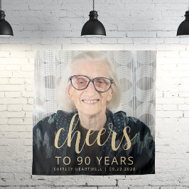 90. Geburtstagsparty Foto Gold Script Cheers Wandteppich