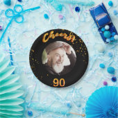 90. Geburtstagsparty Foto Goldballons schwarz Pappteller (Party)