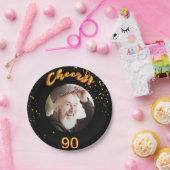 90. Geburtstagsparty Foto Goldballons schwarz Pappteller (Party)