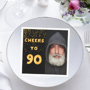 90. Geburtstagsparty Foto Goldballons schwarz Serviette