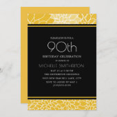 90. Geburtstagsparty Gelbe Schwarze Blüte Einladung (Vorne/Hinten)