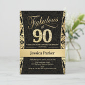 90. Geburtstagsparty - Gold Black Einladung (Stehend Vorderseite)