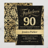 90. Geburtstagsparty - Gold Black Einladung (Vorne/Hinten)