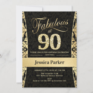90. Geburtstagsparty - Gold Black Einladung
