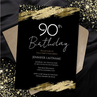90. Geburtstagsparty Gold Black Einladung