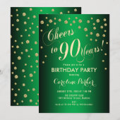 90. Geburtstagsparty - Gold Green Einladung (Vorne/Hinten)