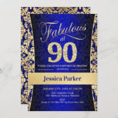 90. Geburtstagsparty - Gold Royal Blue Einladung (Vorne/Hinten)