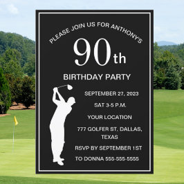 90. Geburtstagsparty Golfer Black Par Adult Golf Einladung