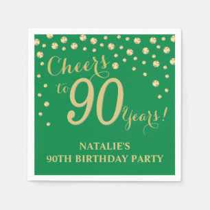 90. Geburtstagsparty Green und Gold Diamond Napkin Serviette
