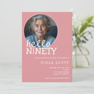 90. Geburtstagsparty Hallo Neunziges Foto Pink Einladung