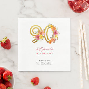 90. Geburtstagsparty Hübsch Blumengoldnummer 90 Serviette