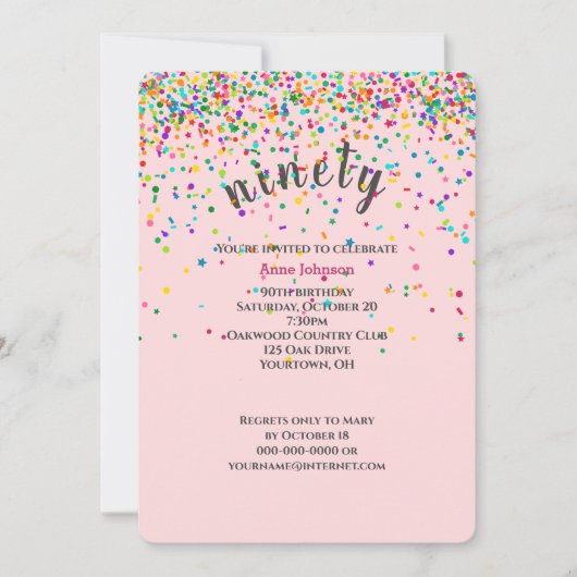 90. Geburtstagsparty Konfetti Einladung (Vorderseite)