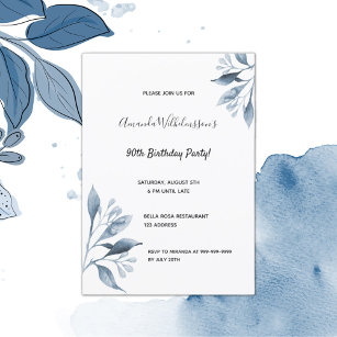 90. Geburtstagsparty Marine blauen Blumen botanisc Einladung