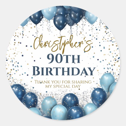 90. Geburtstagsparty Marineballons Runder Aufkleber (Vorderseite)