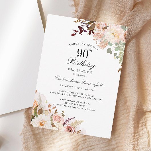 90. Geburtstagsparty mit Aquarellblume Einladung