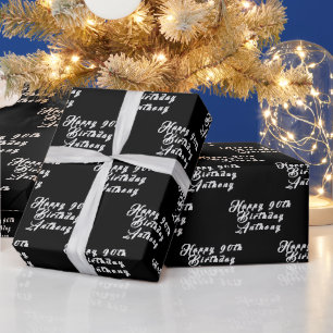 90. Geburtstagsparty Name Black Modern Pattern Geschenkpapier