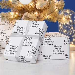 90. Geburtstagsparty Name Black Modern Pattern Geschenkpapier