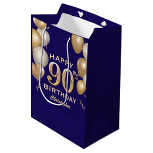 90. Geburtstagsparty Navy Blue and Gold Balloons Mittlere Geschenktüte