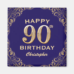 90. Geburtstagsparty Navy Blue and Gold Glitzer Magnet