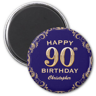 90. Geburtstagsparty Navy Blue and Gold Glitzer Magnet