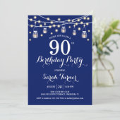 90. Geburtstagsparty - Navy Blue Einladung (Stehend Vorderseite)
