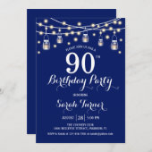 90. Geburtstagsparty - Navy Blue Einladung (Vorne/Hinten)