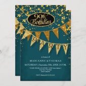 90. Geburtstagsparty Pennant Banner Confetti Einladung (Vorne/Hinten)