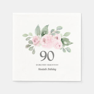 90. Geburtstagsparty Pink Rose Floral Serviette