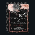 90. Geburtstagsparty Pink Roses Einladung<br><div class="desc">Elegante moderne Rose mit Dreieck-Hintergrundmuster. Text kann angepasst werden,  sowie Schriftart und Hintergrundfarbe. Erwachsene Überraschung 90. Geburtstagsparty Einladungen. Imitat Glitzer- und Imitat-Folienteile.</div>