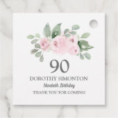 90. Geburtstagsparty Rosa Eukalyptus Geschenkanhänger (Rückseite)