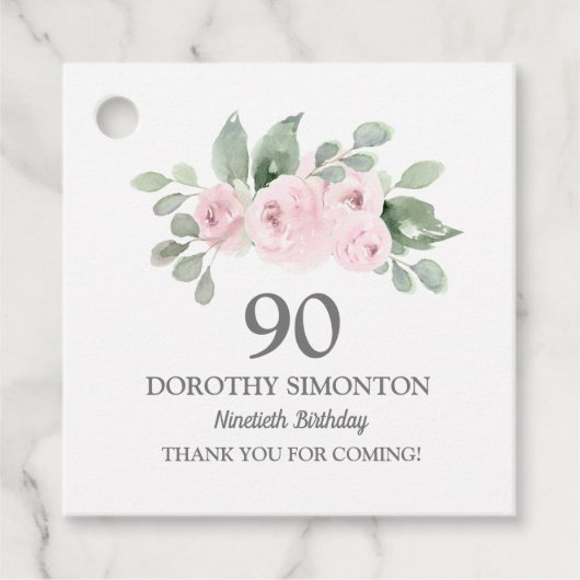 90. Geburtstagsparty Rosa Eukalyptus Geschenkanhänger (Vorderseite)