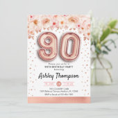 90. Geburtstagsparty - Rose Gold Ballons Einladung (Stehend Vorderseite)