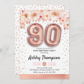 90. Geburtstagsparty - Rose Gold Ballons Einladung (Vorne/Hinten)