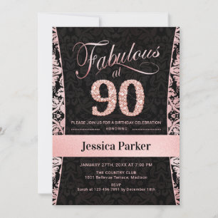 90. Geburtstagsparty - Rose Gold Black Einladung
