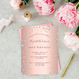 90. Geburtstagsparty Rose Gold Diamond Einladung Postkarte