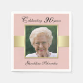 90. Geburtstagsparty Rose Gold Foto Serviette (Vorderseite)