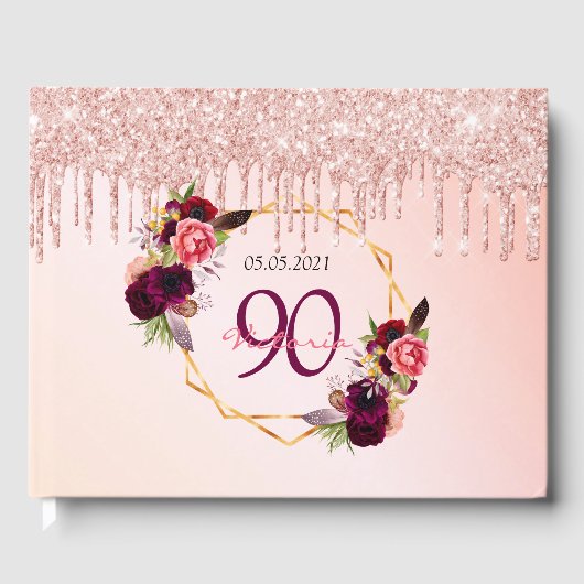90. Geburtstagsparty Rose Gold geometrisch Gästebuch (Vorderseite)