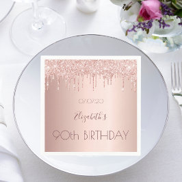 90. Geburtstagsparty Rose Gold Glitzer 90 Jahre Serviette