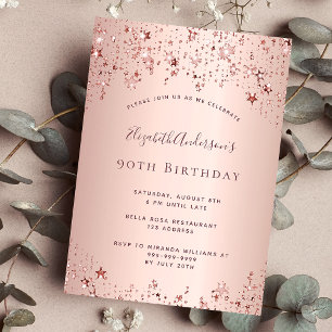 90. Geburtstagsparty Rose Gold Stars Einladung Postkarte