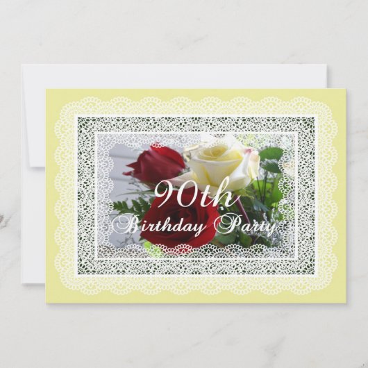 90. Geburtstagsparty, Rot/Gelbe Rosen Einladung (Vorderseite)