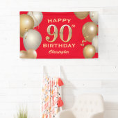 90. Geburtstagsparty Rot und Gold Ballons Banner (Insitu)