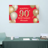 90. Geburtstagsparty Rot und Gold Ballons Banner (Messeveranstaltung)