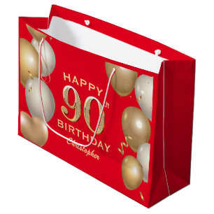 90. Geburtstagsparty Rot und Gold Ballons Große Geschenktüte